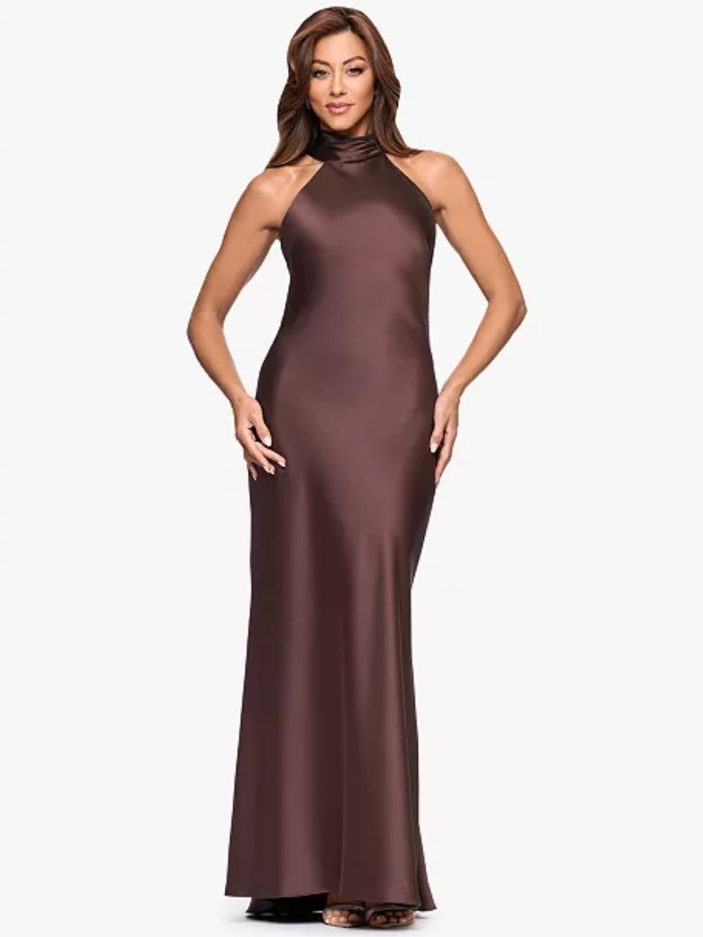 Satin Halter Bow Tie Back Sleeveless Sheath Gown